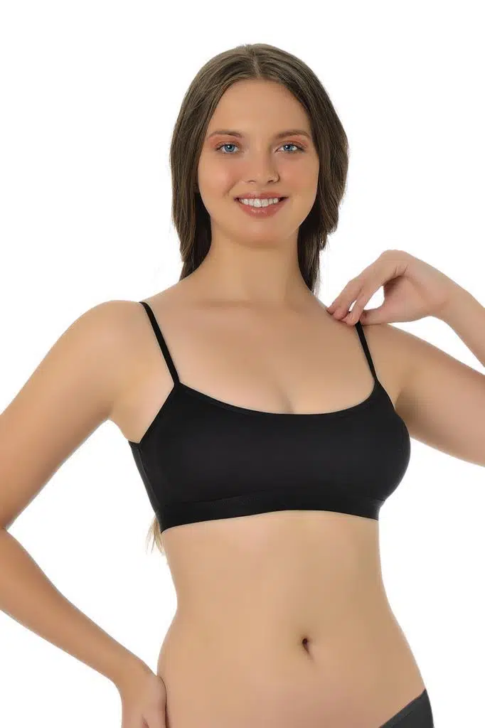 Pamuklu İp Askılı Pedli Yarım Atlet Sütyen 3011 - SİYAH